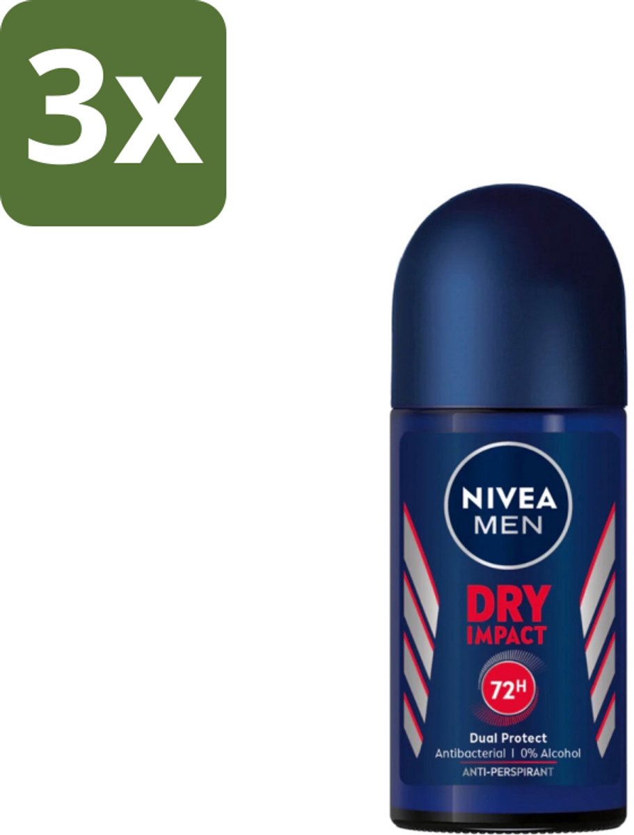 Nivea Men – Deodorant Roller – Dry Impact – 50 ml - Bulkverpakking - 3 stuks