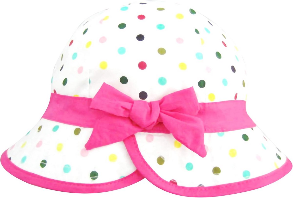 Baby Meisjes Zonnehoed UV-Bescherming Katoen Lente Zomer Vissershoedje met Strik en Polka Dots