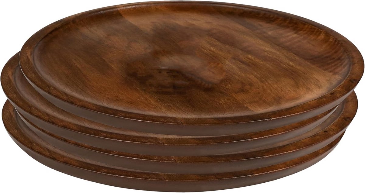 Houten Serveerplankjes Set van 4 voor Hapjes en Dinerborden - Rond Walnoot Bruin