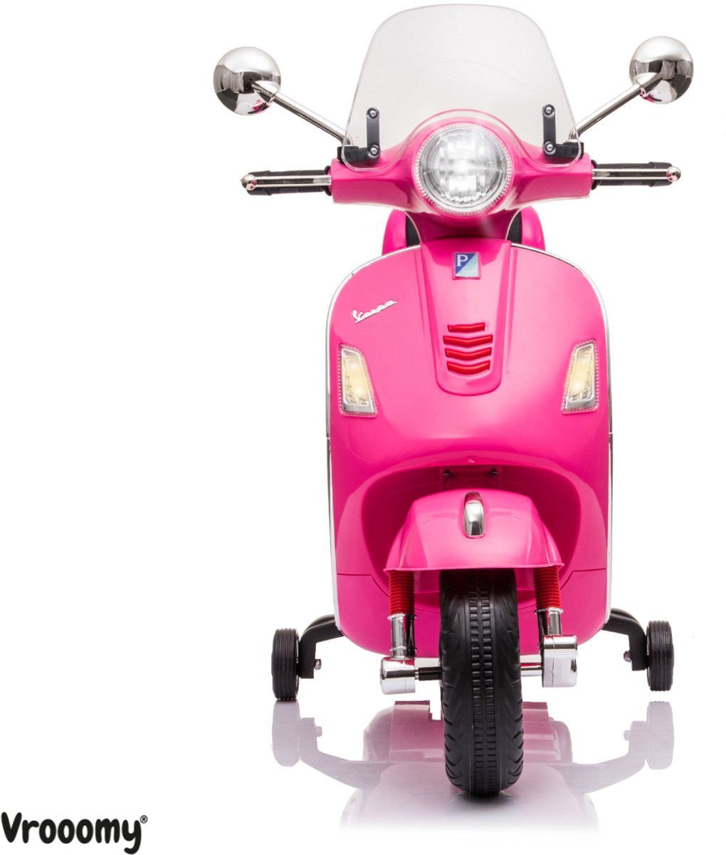 Vespa GT Full Option Elektrische Kinderscooter 3 tot 6 jaar – Officieel Gelicentieerde Kinder Vespa met Kofferbak & Verwijderbare Zijwieltjes – Li-ion Kindermotor met Kunstlederen Zitje, MP3 AUX & USB – Roze — afbeelding 9
