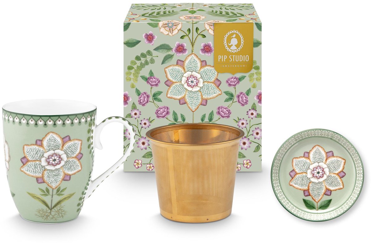 Pip Studio - Lily & Lotus Tea for one set Groen - Cadeaudoos - Porselein