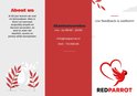 Informatiebrochure over RedParrot met klantenservicegegevens en bedrijfslogo in rood, wit en grijs.