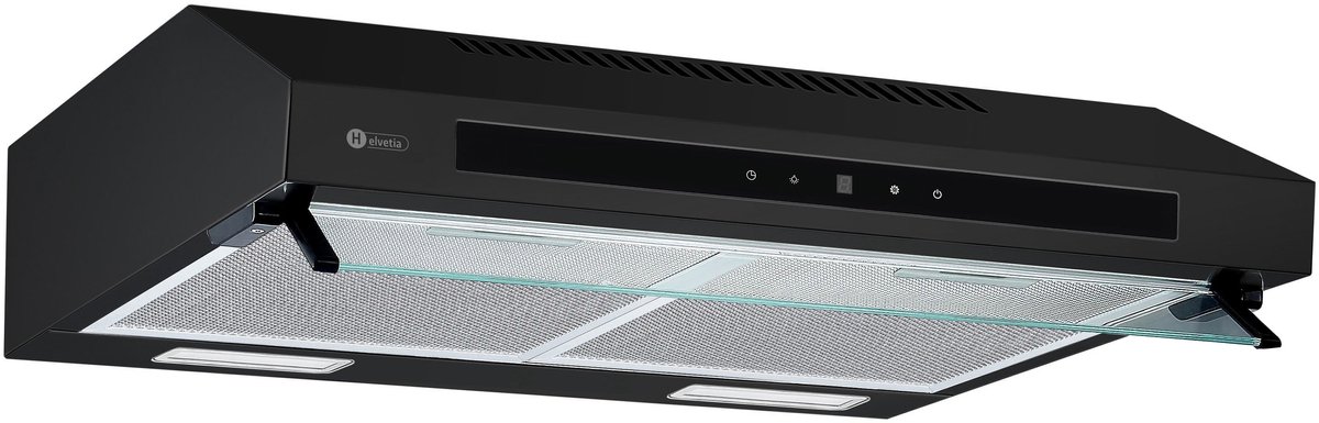 Helvetia Afzuigkap 2 motoren HCT60C39N1 - Zwart - 385 m³/u - meegeleverde koolstoffilters - 2 LED lampen - 13 cm Hoog - Afvoer of recirculatie