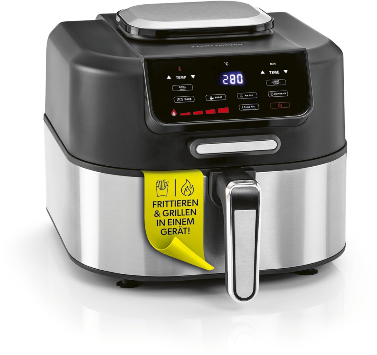 GOURMETmaxx FryBBQ Heteluchtfriteuse 5L – Airfryer met boven- en onderwarmte, 5 Modi inclusief Drogen – 2-in-1 Friteuse en Grill met Gegoten Aluminium Rooster