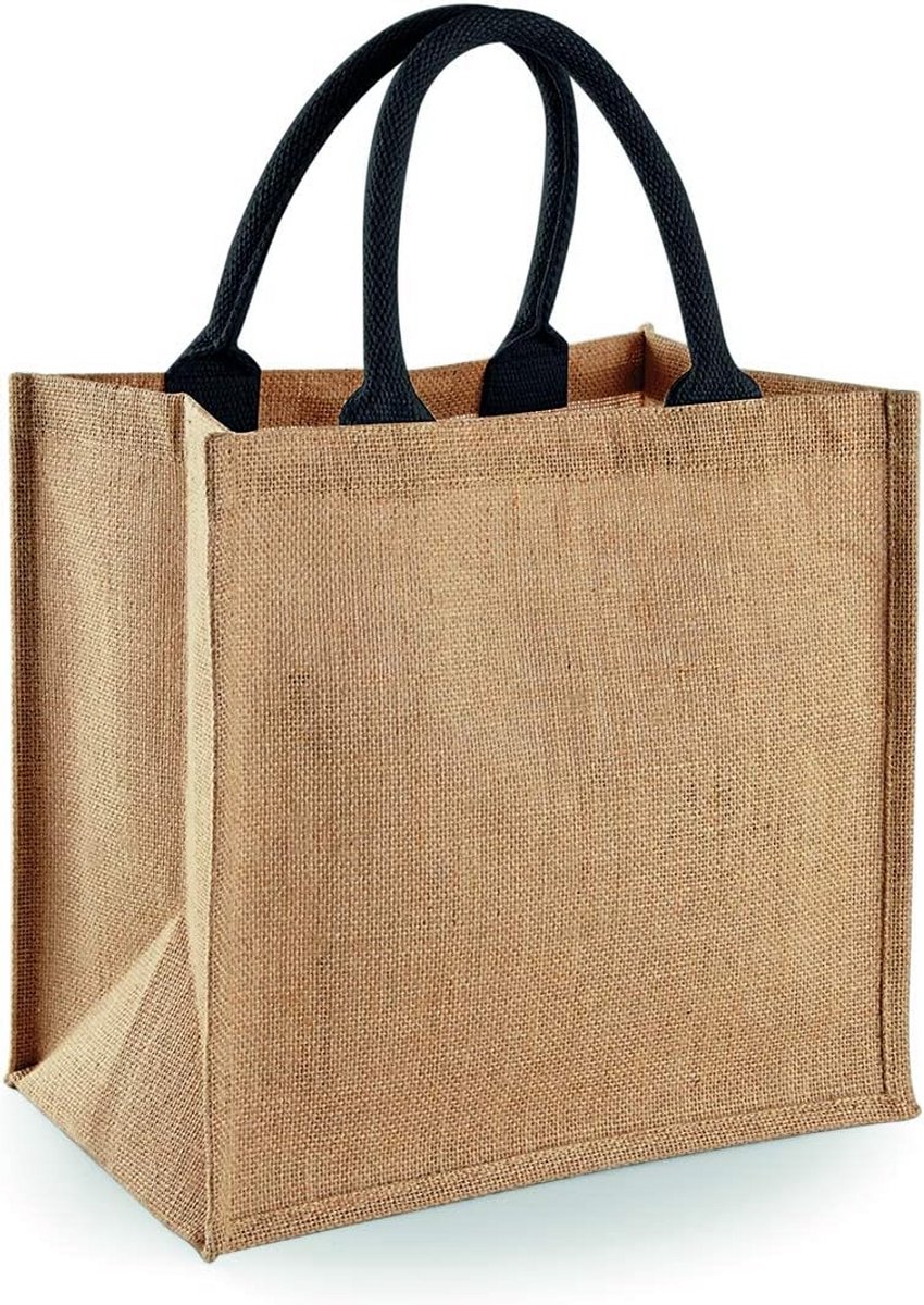 Stevige Jute Tote Bag Midi - Natuurlijk met Zwarte Accent - Duurzaam en Stijlvol
