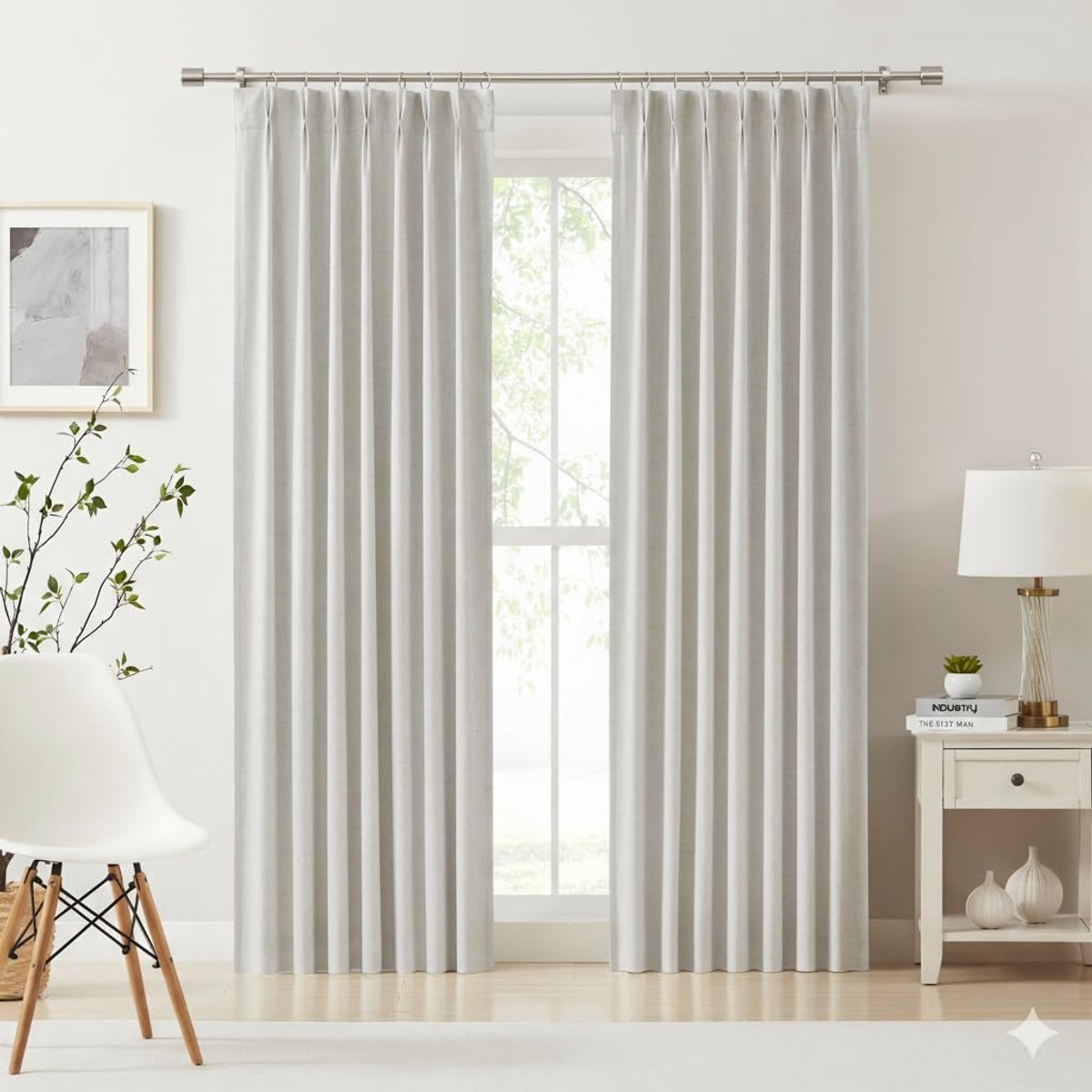 Famanu Natuur Gemengd linnen knijpplooi verduisterende gordijnen 213 cm lang voor woonkamer slaapkamer - thermisch geïsoleerde raambehandelingen - geplooide gordijnen voor track met 9 haken - 100 x Beige