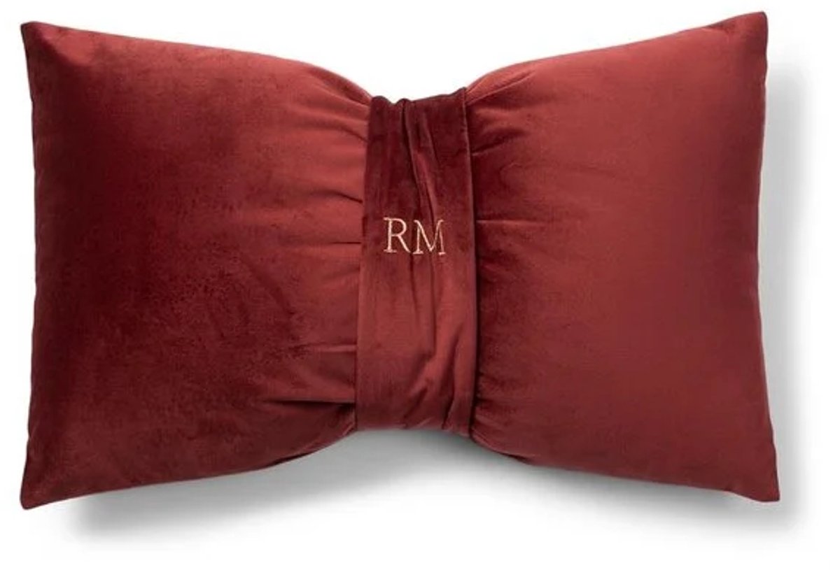 Rivièra Maison Festive Bow Box Pillow – Luxe Velvet Kerstkussen met Strik – Bordeauxrood – Inclusief Vulling