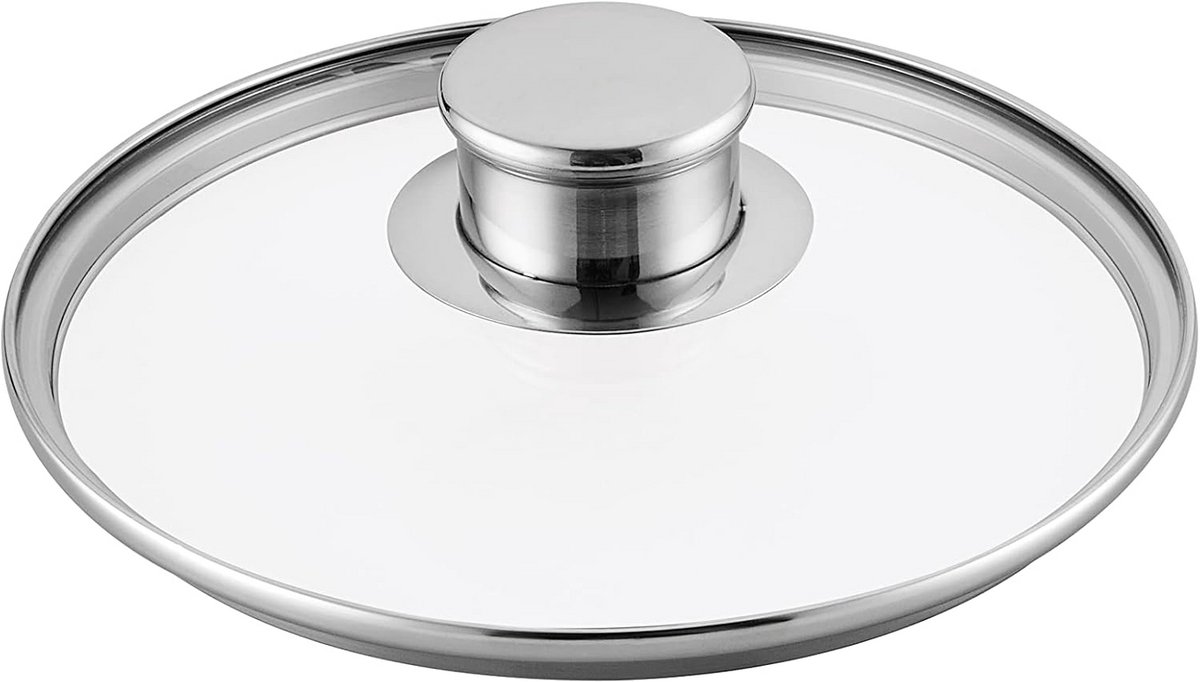 Universele Glazen Steelpan Deksel 20 cm met RVS Rand en Hittebestendig Handvat
