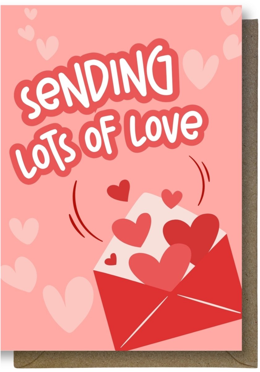 Luxe valentijns Wenskaart - valentijnskaart - Sending lots of love - 12x17cm - gevouwen kaart Inclusief gekleurde envelop