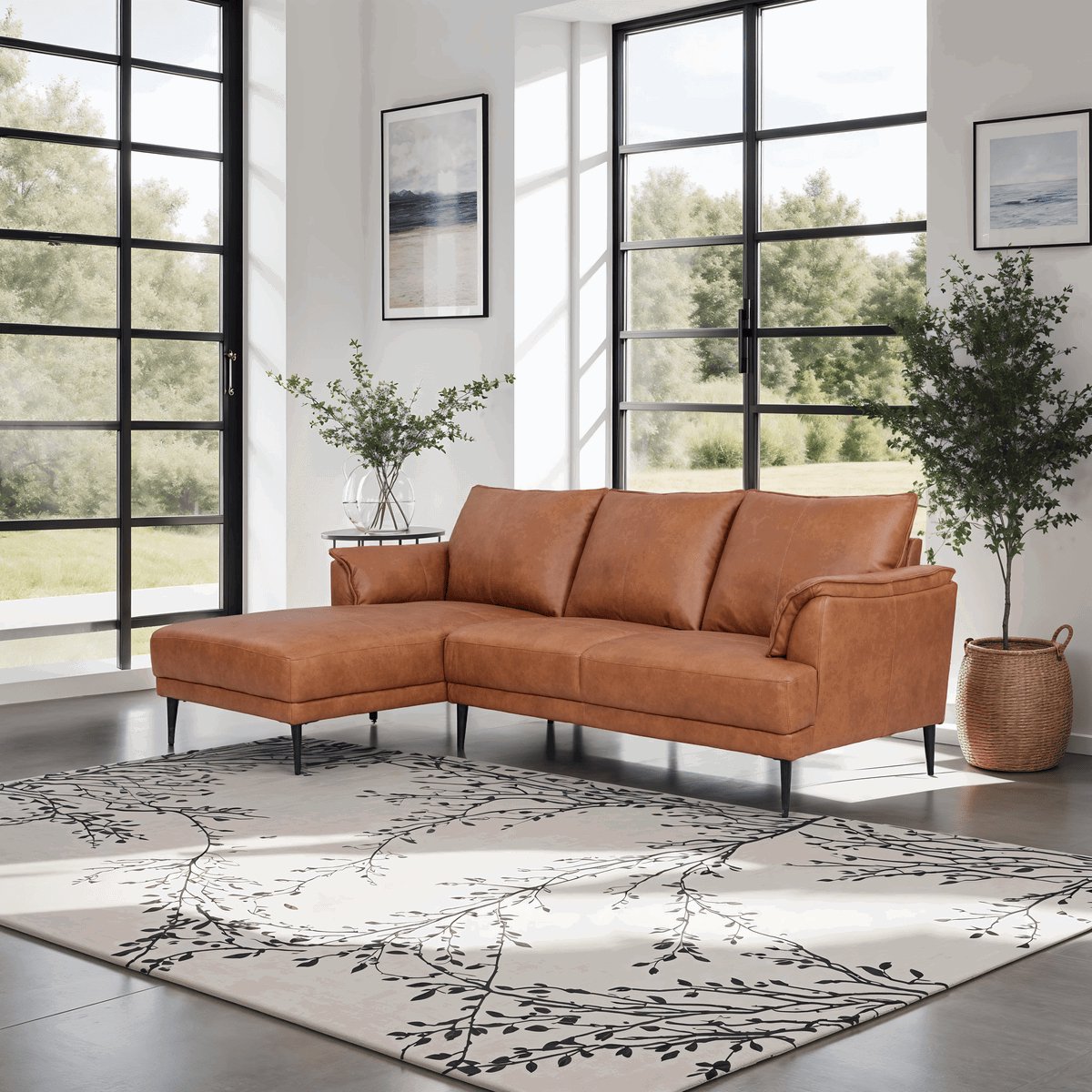 Loungebank Links Tan - Metaal/Leer - 233x155x88cm - Soul