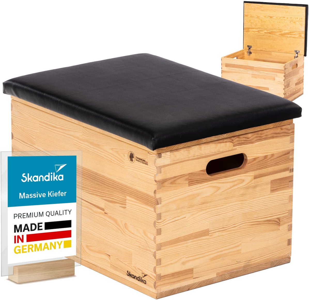 Skandika Vira springkist kist - Plyometrische springkist van massief hout, made in Germany, met kistfunctie en bekleding van vegan leer | Springkasten, plyo box, springbox, turnkast