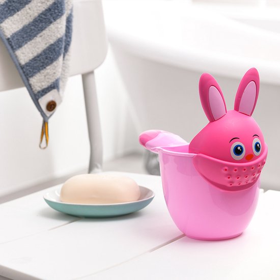 Set van 2 kindershampoobekers, shampoolepels, babybadbekers, shampoosets voor peuters (groen, roze) — afbeelding 5