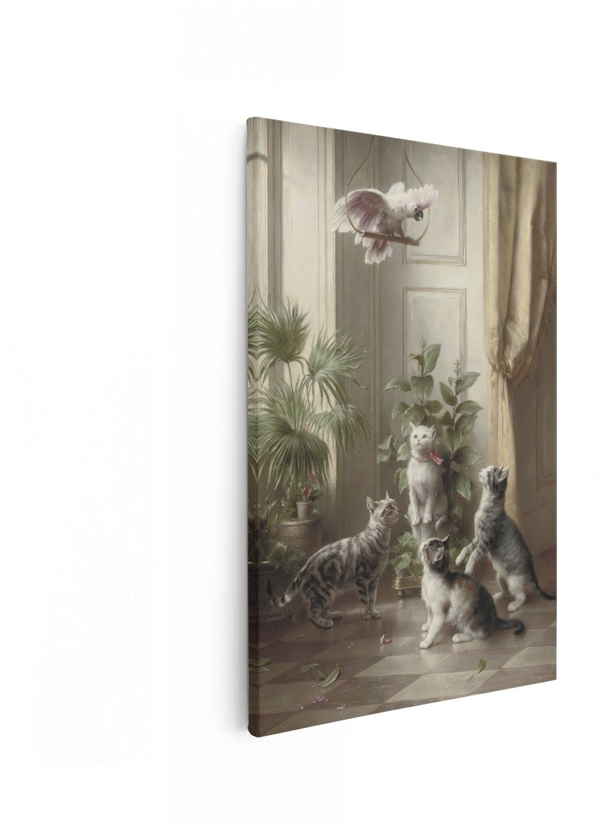 Artaza Canvas Schilderij Spelende Katjes - 20x30 cm - Wanddecoratie Dieren Vintage - Muurdecoratie Brocante - Retro Schilderij Woonkamer