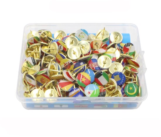 OUYLAF - Épingles Drapeaux Nationaux - Punaises - Épingles pour Tableaux d'Affichage - Punaises Dorées - Lot de 200 Punaises - Épingles du Monde - Pour Tableaux d'Affichage ou Cartes