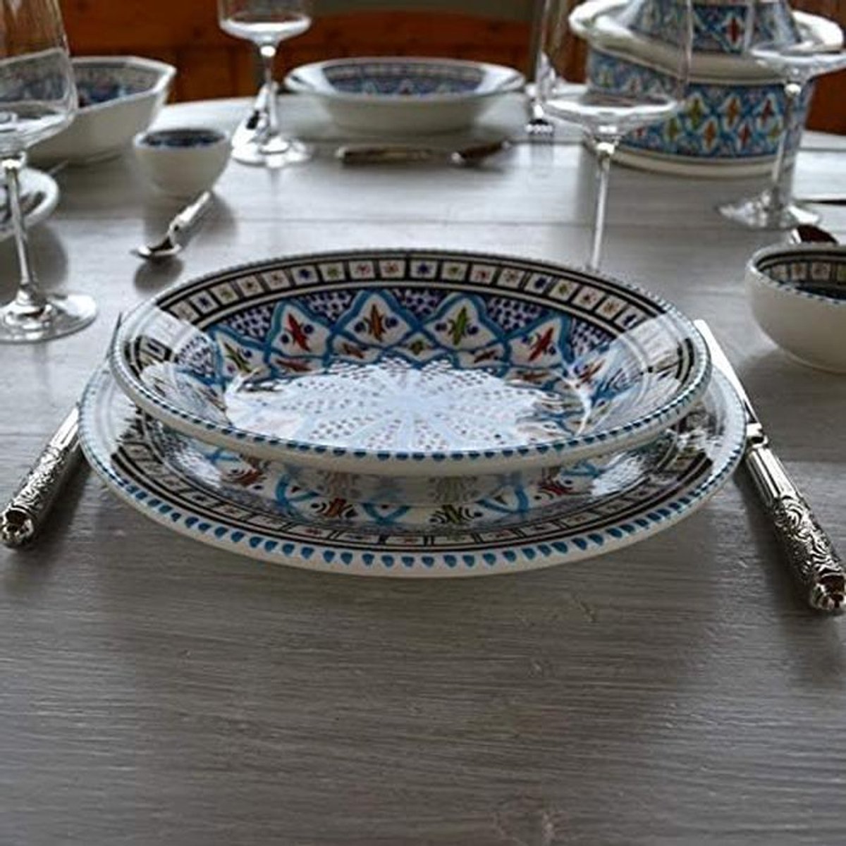 Turquoise Combi Servies Set voor 6 Personen - Oosters Servies