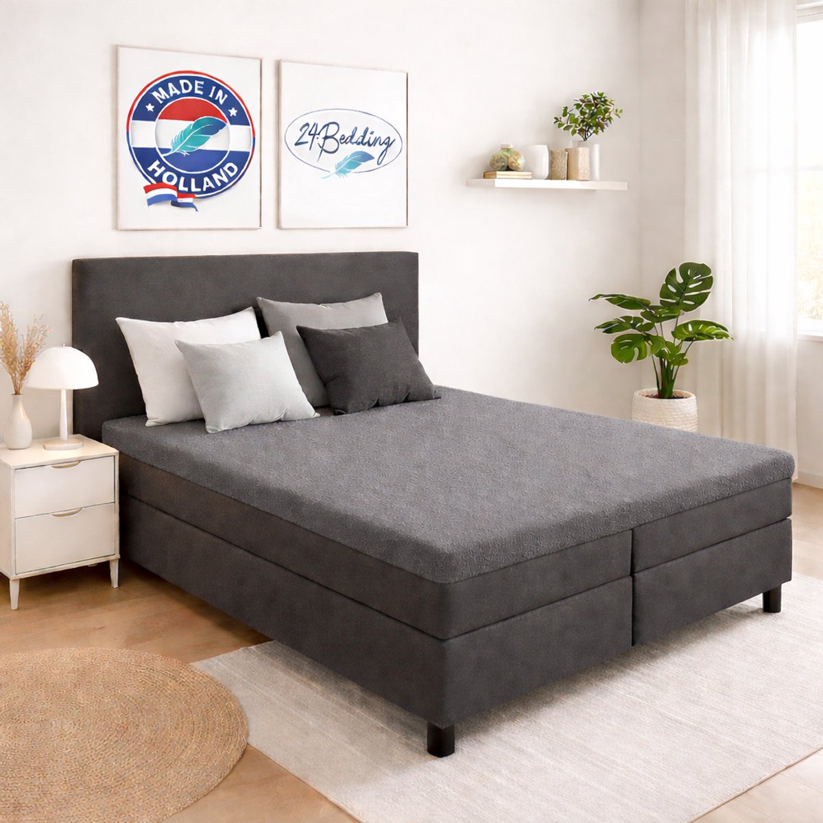 24-Bedding - Badstof Topper Hoeslaken - donker Grijs - 140x200 cm - Extra Zware Kwaliteit - Rondom Elastiek - Voor topper matrassen van 5 tot 15 cm