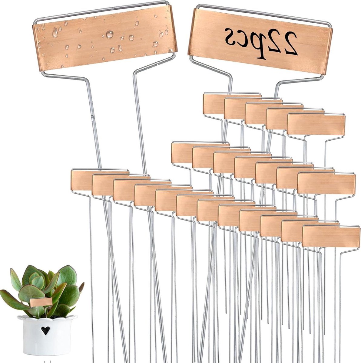 Allecto- Plantenetiketten - Metaal - 22 stuks - Koper - Tuinmarkers - Tags - Outdoor - Groenten - Bloemen - Kruiden - Potplanten - Geschikt voor tuinieren - Koperen plantenborden voor buiten gebruik 25,5 cm hoog - Metaal.