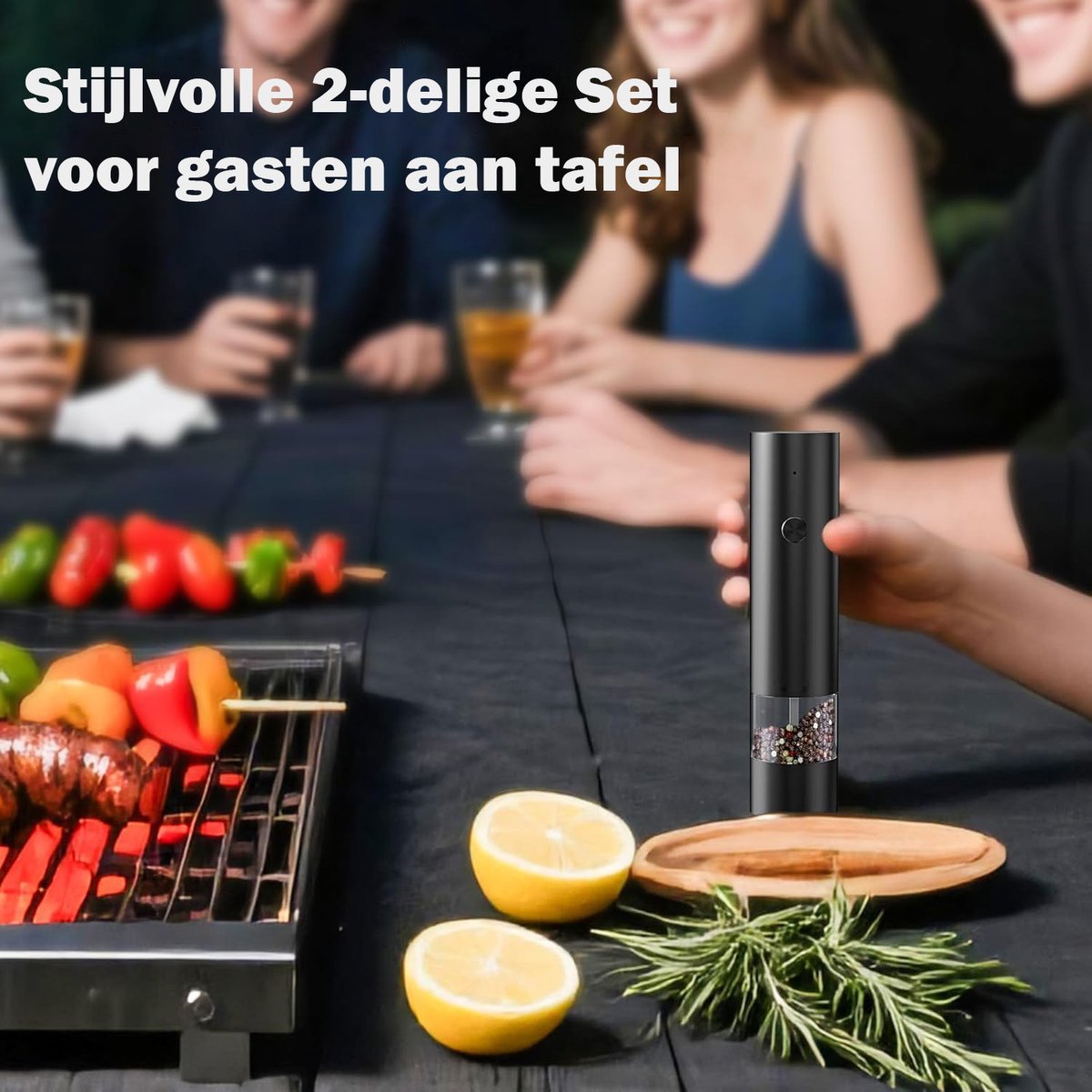 Rivv® Elektrische Zout- en Pepermolen Set - USB-C Oplaadbaar - Automatisch - Instelbare Maalgraad - Inclusief Houder en Reinigingsborstel - Zwart — cadeau in Kookcadeaus - foto 8