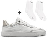 Dutch'D ® Sneaker - Heren Sneaker + 2 Pack Sokken - Designer merk - Wit/Grijs - Luxe - Leer - Model Fuse - Maat 46