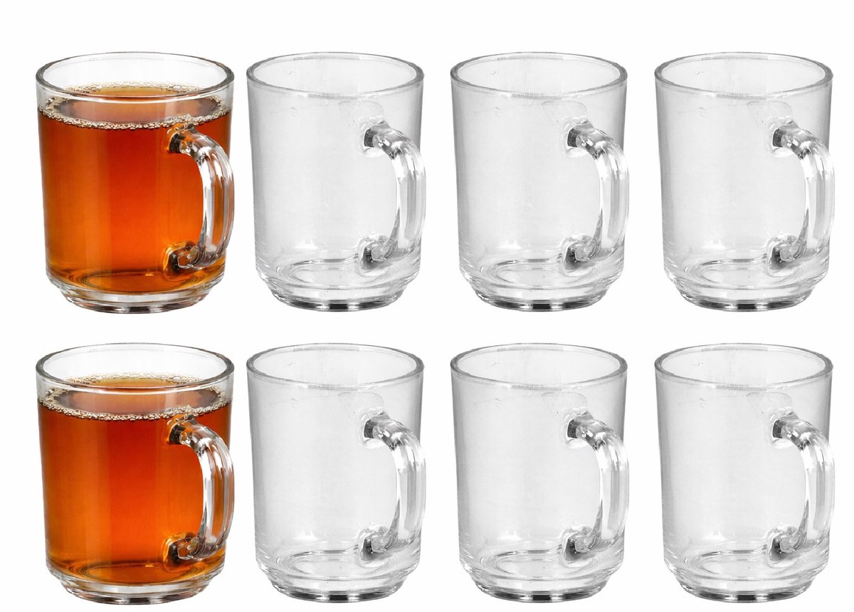 Thee Glazen 230 ml met Oor – Set van 8 stuks – Theeglazen met oor - Glazen Theemokken voor Thee, Koffie en Warme Dranken