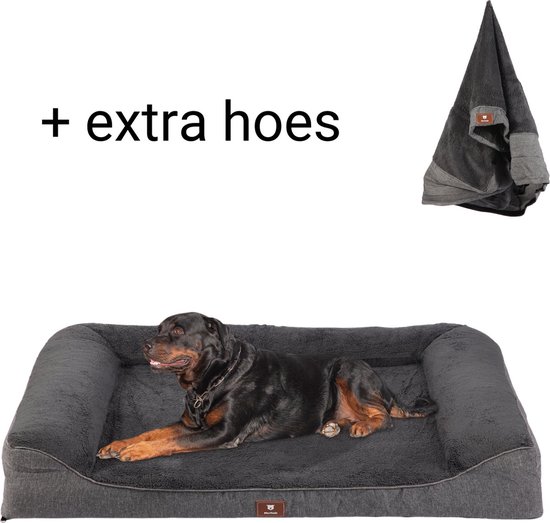 Meritosh© luxe orthopedisch hondenkussen L 107x81cm - Hondenmand met wasbare waterdichte hoes - Zacht hondenbed voor middelgrote en grote honden - Grijs