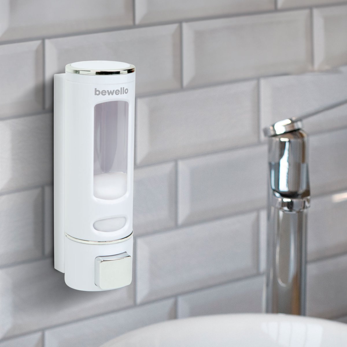 Zeepdispenser - Handmatig bediend - 400 ml - Wandmontage - Geschikt voor vloeibare zeep of desinfectiemiddel - Wit [51118A]