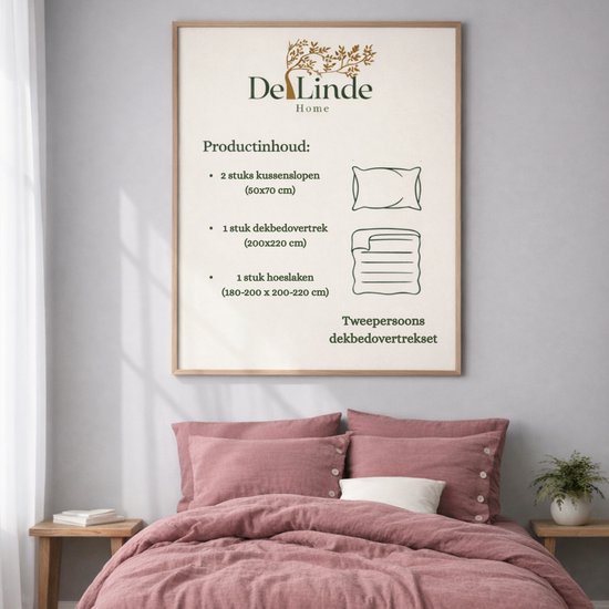 Dekbedovertrek, 4-laags Mousseline, 100% Katoen, Tweepersoons, 200x220 cm, Inclusief Hoeslaken & 2 stuks Kussenslopen 60x70 cm, Roze, Knoppen van Kokosnoot, Ademend & Comfortabel, Dekbedovertrekset, Hoge Kwaliteit, Dekbedovertrekken, De Linde Home van Merkloos — afbeelding 5