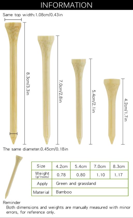 Bamboe Golf Tee- 54mm - 50 stuks-Golftrainingsmateriaal - Trainingsmaterialen - Golfset — afbeelding 3