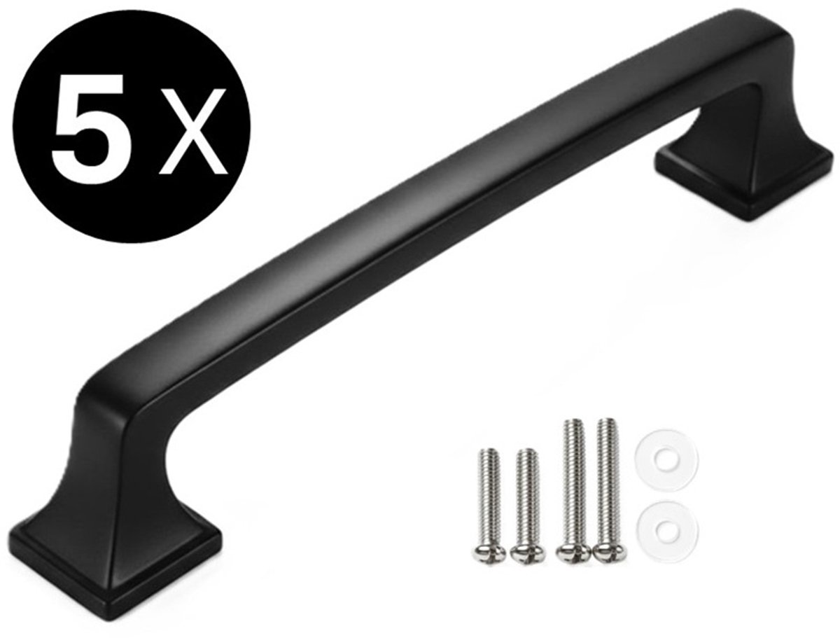 5 X MSQDESIGN Handgrepen zwart 128mm - zwarte Meubelgrepen deurjes - Keukengreep zwart - Kastgrepen - Handgrepen keukenkastjes - Meubelgreep - Handgrepen voor deurtjes - handgreep keuken - Deurgreep - incl schroeven