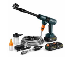 Draadloze Hogedrukreiniger 18V – 200 Bar – 6-in-1 Mondstuk – Inclusief 5M Slang & Waterfilter – Accu Waterdrukreiniger voor Auto, Tuin & Terras