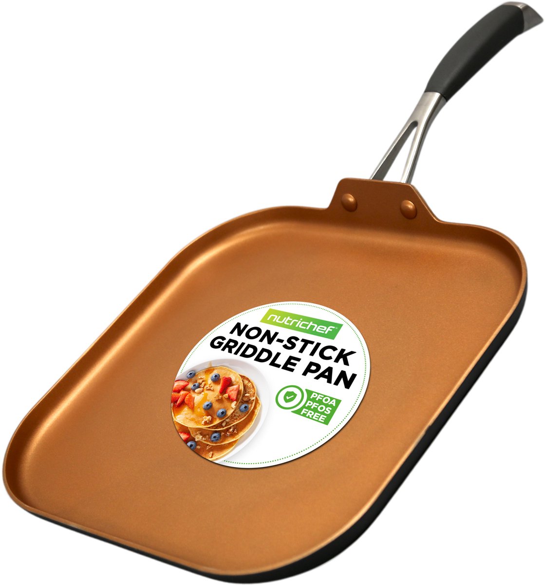 NutriChef Grillpan – Inductie Vierkante Grillpan – Ergonomische siliconen handgreep (1 griddle)