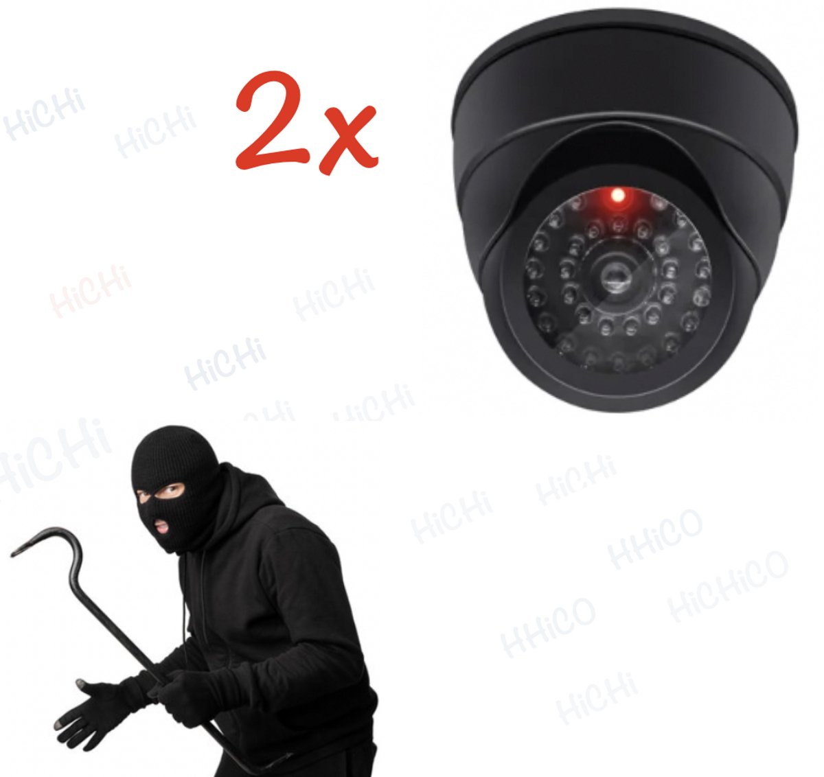 HiCHi® Fake camera voor binnen – Dummy camera – Nep camera - CCD Dummy Camera - Beveiligingscamera - Fake binnendoor Nepcamera - Nep Security Cam met rood knipperend led indicator 2STUKS