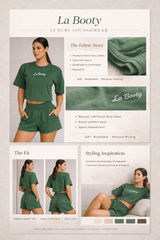La Booty- Dames Katoenen Lounge set- Crop top & Short - Comfortabele Sportkleding- Zomer- Handmade Belgium- maat L van La Booty — afbeelding 2