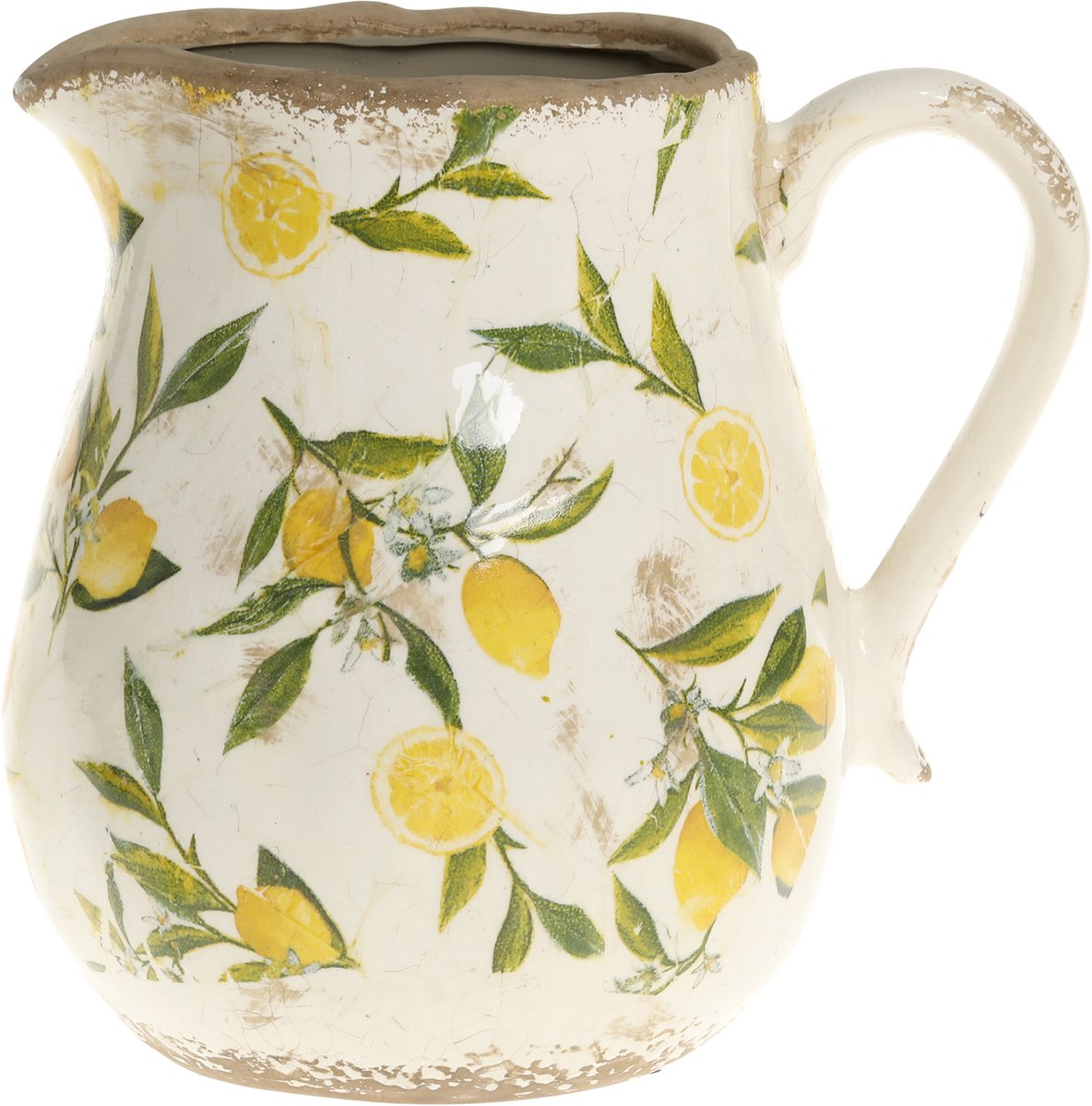 Chic Antique Limone Kan met Citroenmotief – Keramische Vaas / Decoratie – Landelijke Stijl – 20 cm