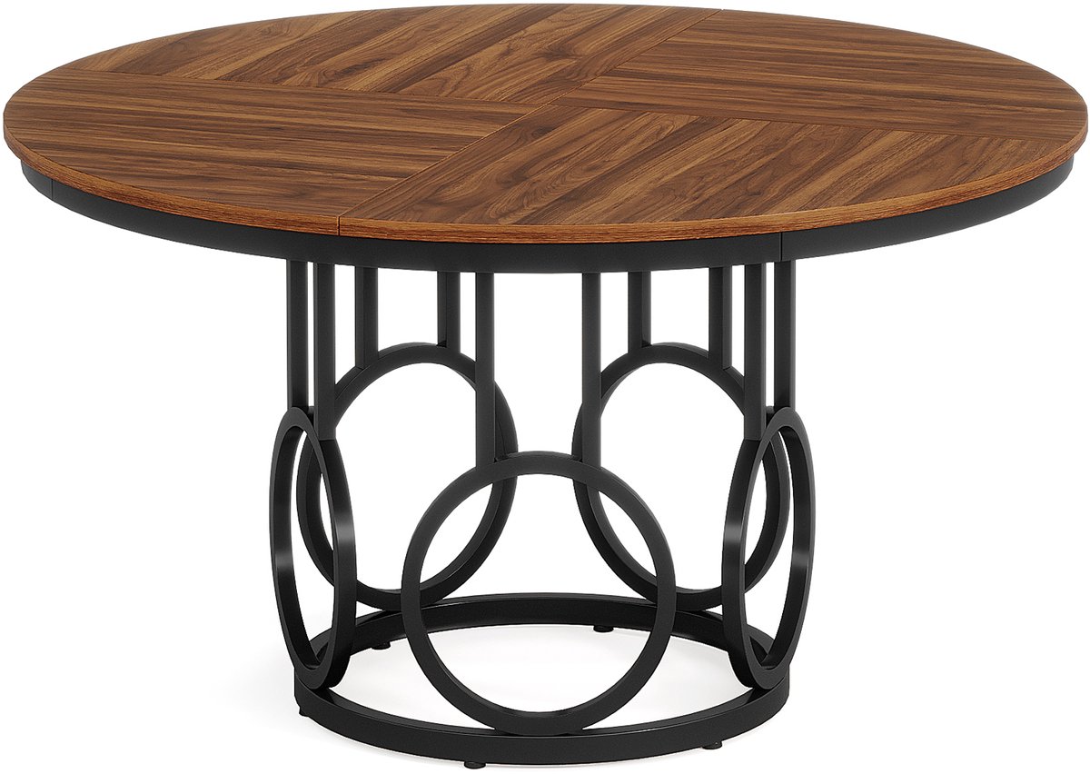 Ronde eettafel – 120 cm – Houten eettafel – Metalen frame - 4 - 6 personen – Ronde tafel –