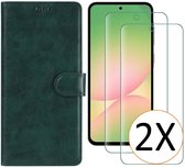 Hoesje geschikt voor Samsung Galaxy A57 5G hoesje Groen pasjeshouder telefoon hoes - Met screenprotector tempered glass voor Galaxy A57 5G - 2x