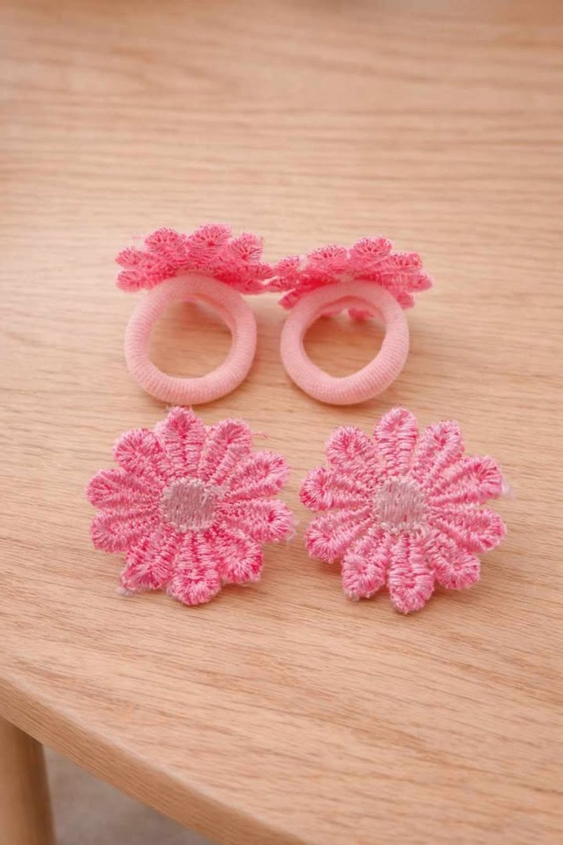 4 Haarelastiekjes madelief roze 2 cm doorsnede