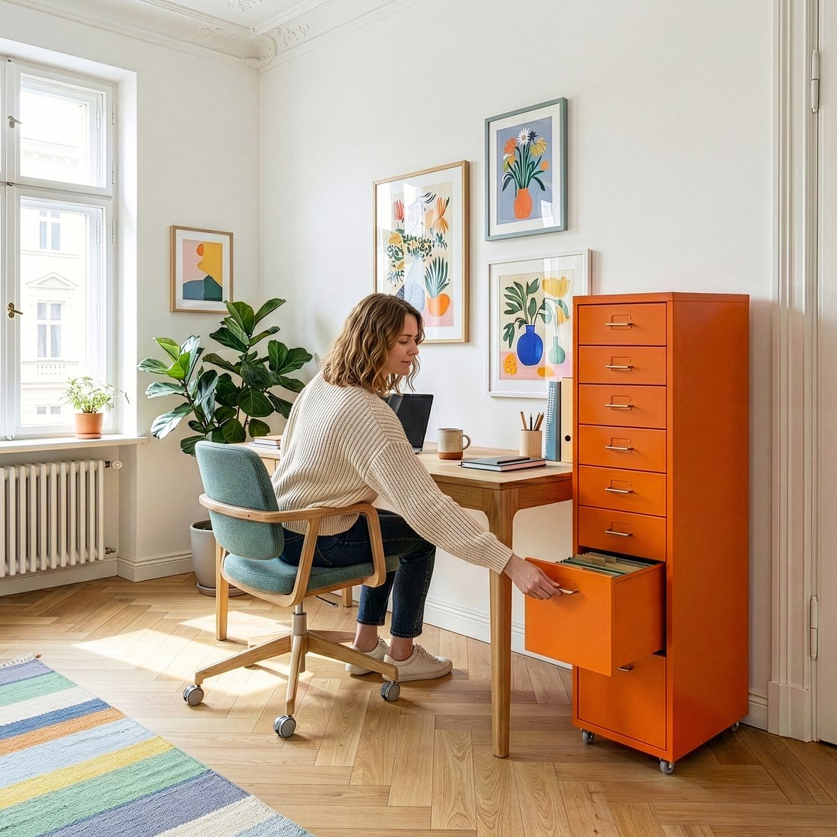 Kantoorkast Kökar op wielen 109x28x41 cm oranje [en.casa]