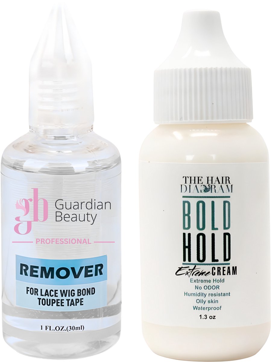 Pruik Lijm & Guardian Beauty Remover Set - The Hair Diagram - Bold Hold - Extreme Creme - 1.3 oz. + GB Remover - Transparant - For Lace Wig Bond and Toupee Tape - 1 stuk - 30ml - Haarextensions
