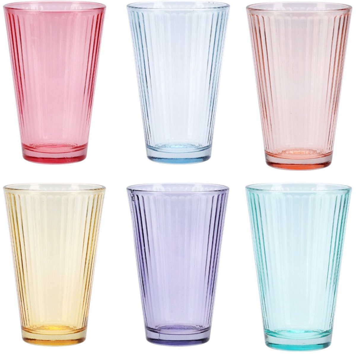 Cookinglife Waterglazen 300 ml Glas - Set van 6 Kleurige Drinkglazen
