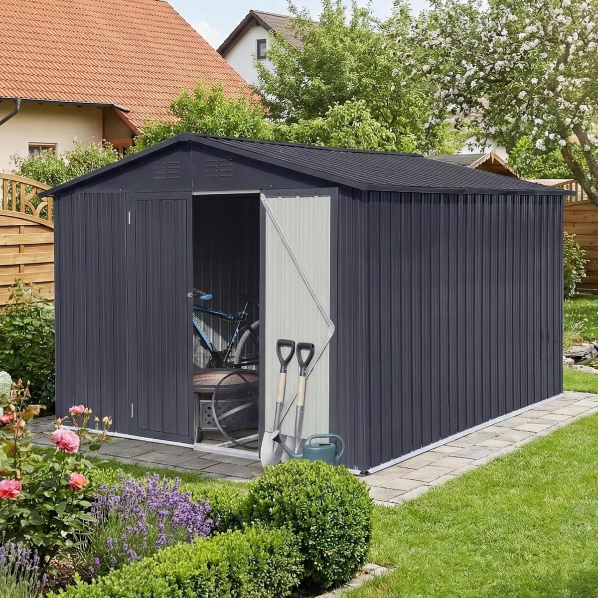 Albatros Profi gereedschapsschuur XXL - gegalvaniseerd metaal in antraciet (RAL 7016) | 259x313x192cm, 15.5m³ | incl. slot & gereedschapshaken | weerbestendig gereedschapsschuurtje, tuinkast, gereedschapsschuurtje
