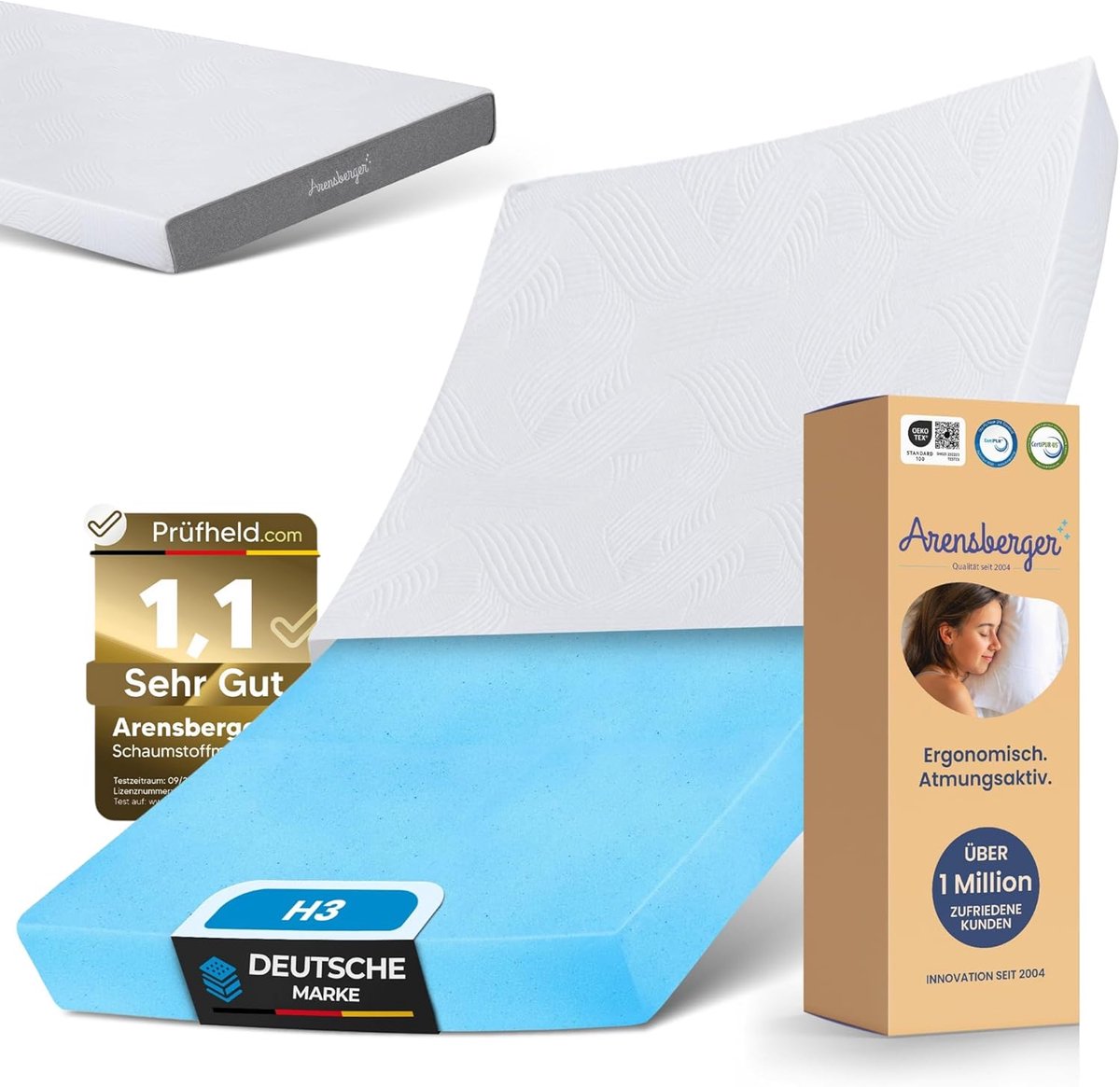 Arensberger matras 120 x 200 cm - LINA Gel-Schuim Matras – NANOCELL® Gel-Schuim H3 Stevigheid – Ademend – Afneembare Hoes 240 g/m² – Wasbaar tot 60 °C – Roll Matras - Comfort Matras 120cm x 200cm x 11cm Wit