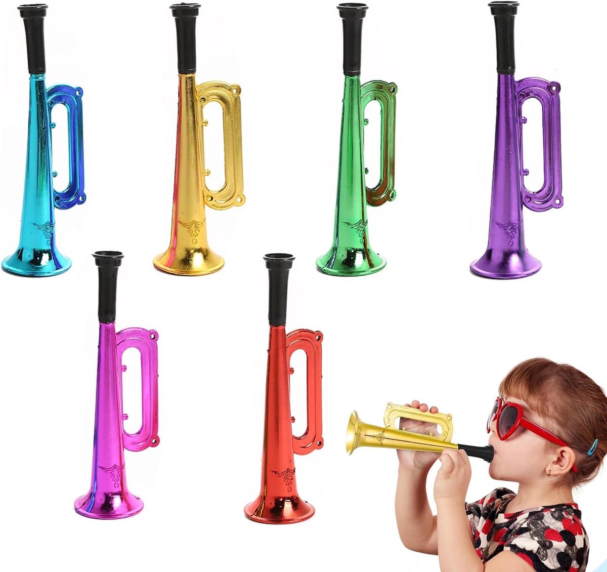 Muziekinstrumenten Speelgoed - Kinder Trompetten - Feest Geluidsmaker - Set van 6 stuks - Miniatuur formaat - Gekleurd