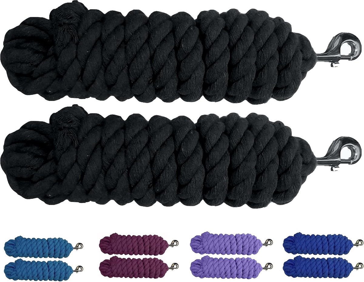 Paarden Leidsels - Loodtouwen Vee - Paarden Training - Handgemaakt Zacht Katoen - 10 Voet 5/8 Inch - Zwart