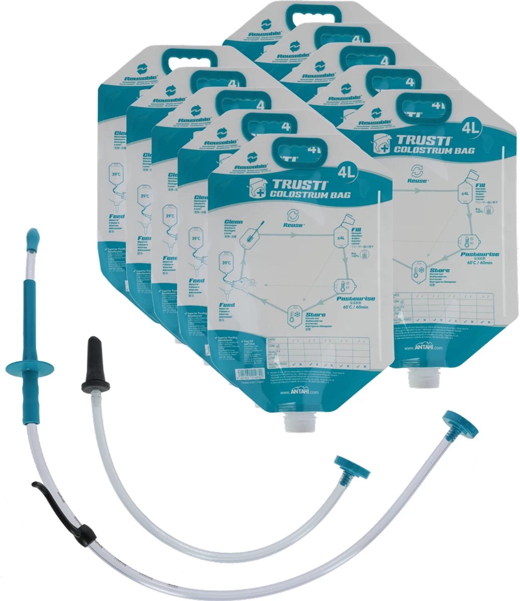 Antahi Trusti Tuber Colostrum Bag - 10 biestzakken - Inclusief Mondstuk, Buisje en Speen - Set 10 x 4 L