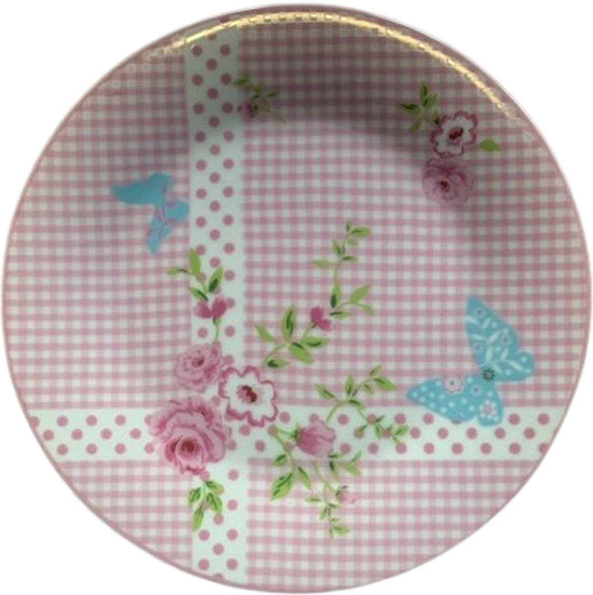 Aurelia Servies - Ontbijtborden - Set van 4 - Diameter 19 cm - Vlinder Bloem Patroon - Vrolijke lente Zomer borden / Paas servies