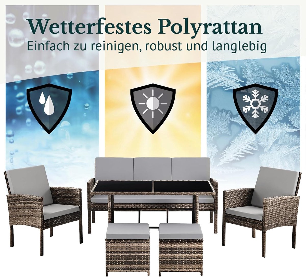 Denver 6-persoons Polyrotan Tuinmeubelset met Eettafel en Comfortabele Stoelen – Weerbestendig en Modern Design – House& Garden