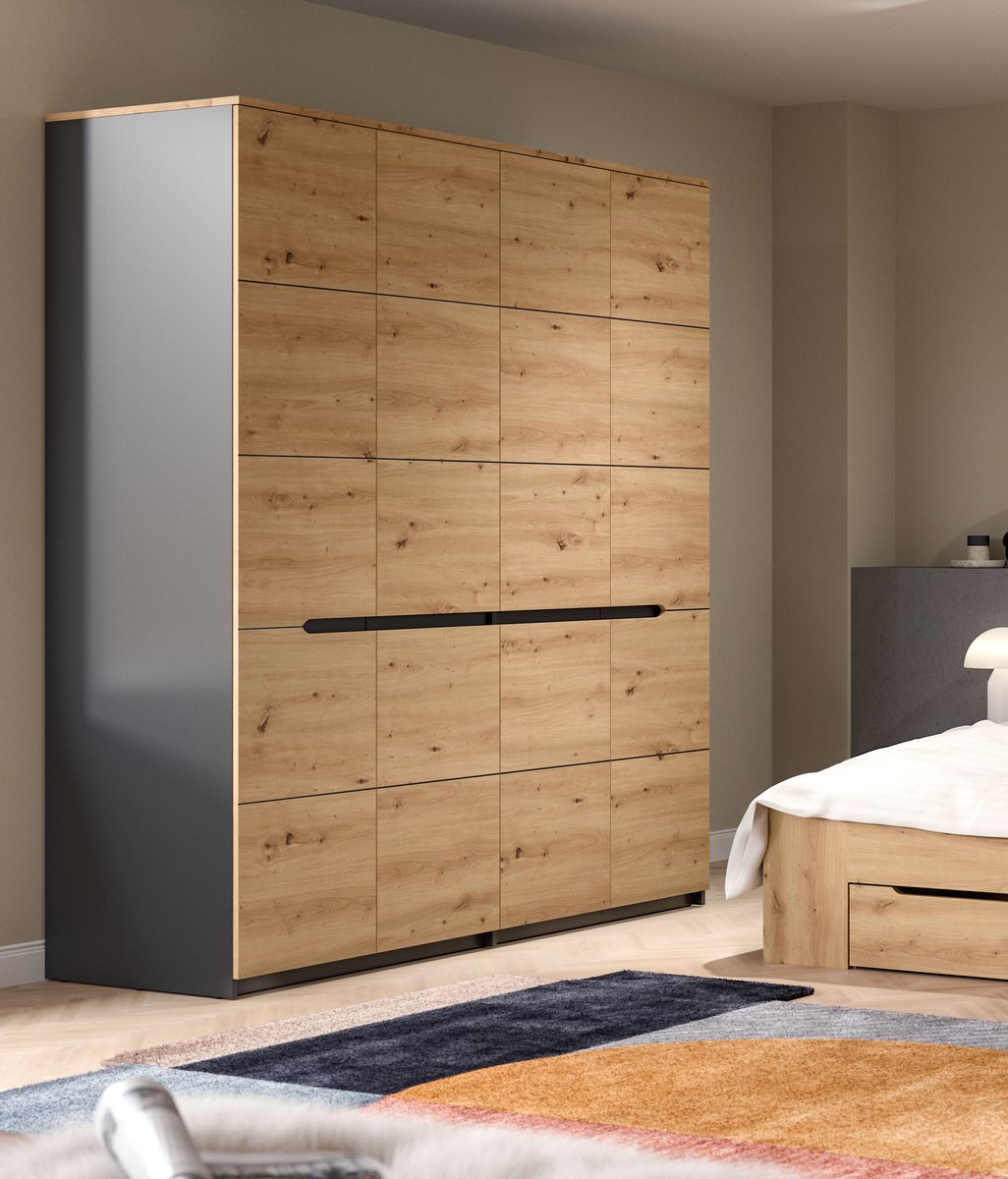 Furnilux 4-deurs kledingkast in basaltgrijs - Ruime opbergoplossing voor je slaapkamer - 180x198x59cm