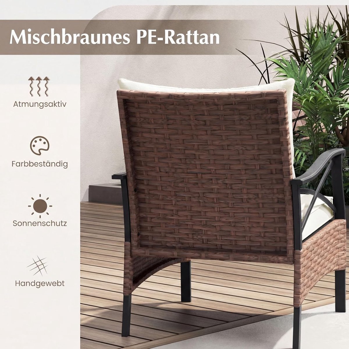 Tuin Loungeset 5-Delig 72x60x81 cm – PE Rotan Bistroset met 2 Stoelen, 2 Voetenbanken & 2-Laags Tafel – Compacte Balkon & Terras Set Bruin/Beige – Laura