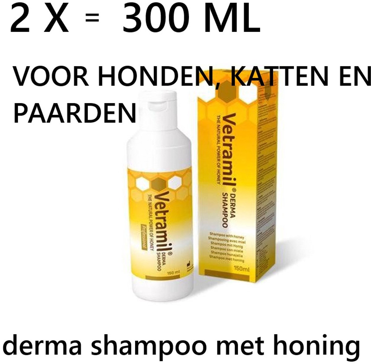 Hondenshampoo VETRAMIL **2 X **Derma shampoo voor honden, - katten en zelfs Paarden - 150 ml - kracht van honing - = 300 ml
